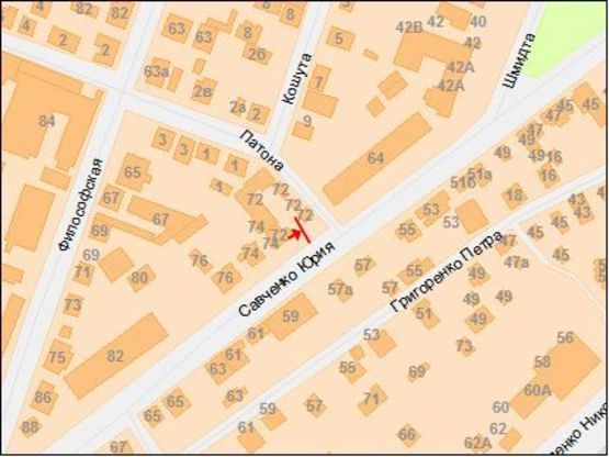 Схема рекламной плоскости по адресу Савченко ул., 72, в центр