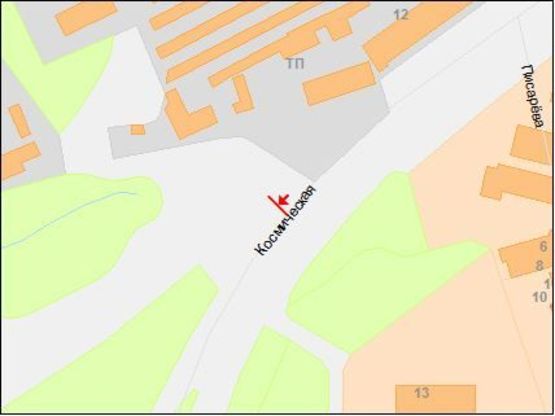 Схема рекламної площини за адресою Космическая ул., областная детская больница, в центр