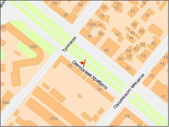 Схема рекламной плоскости по адресу Святослава Храброго ул., 21, возле Троицкого рынка