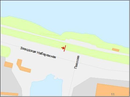 Схема рекламной плоскости по адресу Заводская Набережная ул. - Павлова ул., в центр