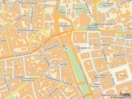 Схема рекламної площини за адресою пр.Свободи 28,(оперний театр) ліворуч від входу