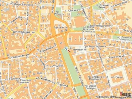 Схема рекламной плоскости по адресу пр.Свободи 28,(оперний театр) праворуч від входу