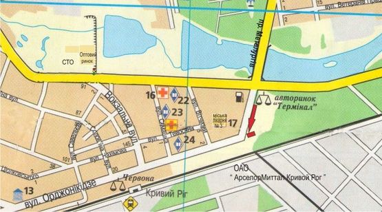 Схема рекламной плоскости по адресу магистраль  пр. Металлургов ( комбинат  "MITTAL STIL", автопарковка, авторынок "Терминал". Горбольница №3, трамвайно-троллейбусная линии. )