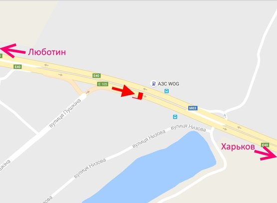 Схема рекламной плоскости по адресу Трасса Киев-Харьков-466 км-пос. Коротыч-возле АЗС WOG-в ст Харькова