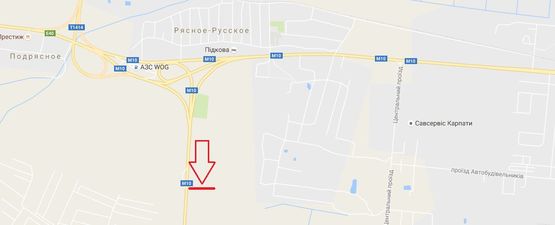 Схема рекламної площини за адресою М-10, Західний обхід м.Львова, км 0+400, Фуджікура Аутомотів, Сканія Львів, ліворуч