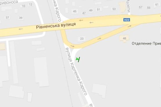 Схема рекламної площини за адресою Карпенка-Карого вул. - Рівненьська вул. (права)