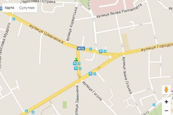 Схема рекламної площини за адресою Тараса Шевченка вул. (Шевченка Тараса вул.), 1 (театр ім. Л. Українки)