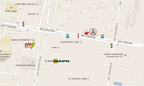Схема рекламной плоскости по адресу Наукова, 16 до Вікторії Гарденс (напрямок до вул. Кульпарківської)