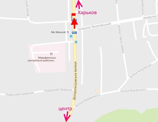 Схема рекламной плоскости по адресу Мерефа-ул. Днепровская-пер.Яковлевский-флажок№1-в ст Харькова