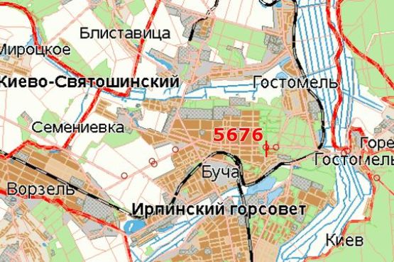 Схема рекламної площини за адресою Київ - Ковель, 12км+200м від Києва (в'їзд в Бучу)