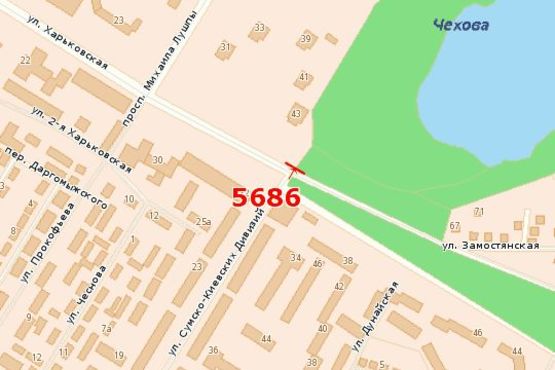 Схема рекламної площини за адресою Харківська вул. - Сумсько-Київських Дивізій вул. (по центру)