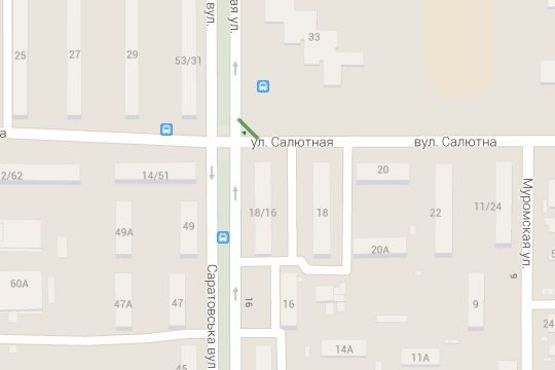 Схема рекламной плоскости по адресу Салютна вул., 16/18 - Саратовська вул. (в напр. Виноградаря)
