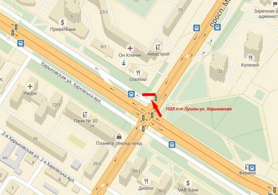 Схема рекламної площини за адресою п-т Лушпы-ул. Харьковская