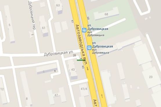 Схема рекламної площини за адресою Автозаводська вул., 43 - Дубровицька вул. (в напр. Луговой вул.)