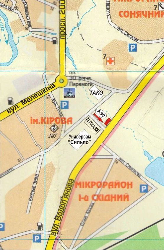 Схема рекламной плоскости по адресу светофор       Бульвар Вечерний  ( автосалон "MITSUBUSHI", супермаркет "Сильпо", АЗС "ТНК".)