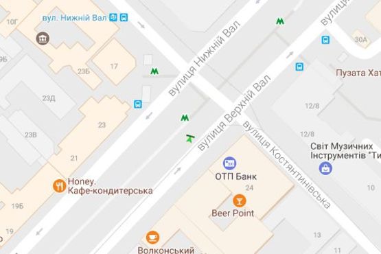 Схема рекламной плоскости по адресу Верхній Вал вул., №22 - Костянтинівська вул. (№1 (направ Набережно-Крещатицької))