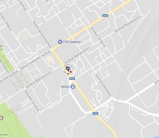 Схема рекламної площини за адресою ул. Небесной Сотни(ул.Пролетарская) 1а, район перекр. с ул. Николаевской (ул.Артёма), возле супермаркетов «Billa», «АТБ», «Эльдорадо», «ЭКОмаркет» и Центрального рынка