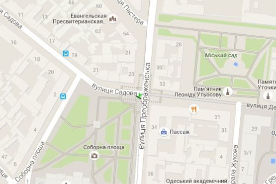 Схема рекламной плоскости по адресу Преображенська вул. - Садова вул. (по Садовій до Дерибасівської)