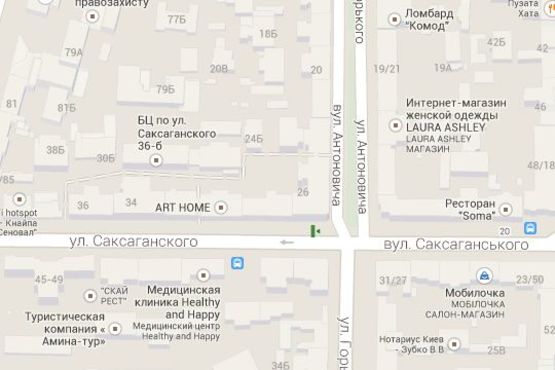 Схема рекламной плоскости по адресу Саксаганського вул., 26 - Антоновича вул. (Горького вул.)