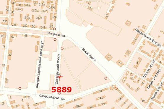 Схема рекламной плоскости по адресу Богоявленський просп. (Жовтневий просп.) - Кузнецька вул. (Скороходова вул.) - Будівельників вул.