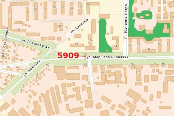 Схема рекламной плоскости по адресу Маршала Бiрюзова вул. - Гожулівська вул.