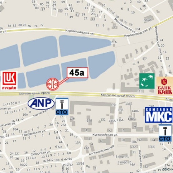 Схема рекламной плоскости по адресу Лобановского Валерия просп. (Краснозвездный просп.) (300м до ул. Кировоградская), АЗС "WOG", Совские пруды, ресторан "Нарния", направ. Севастопольской пл.