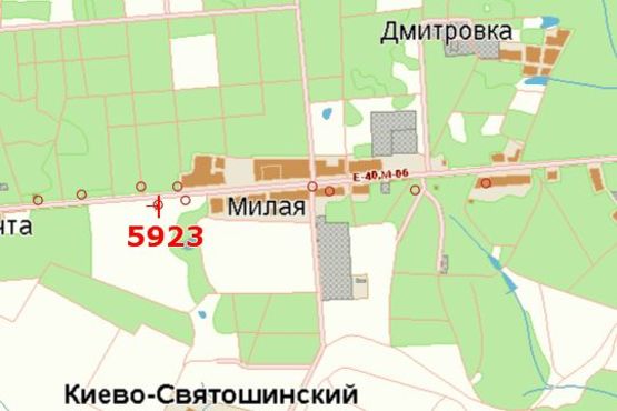 Схема рекламної площини за адресою Київ - Житомир, 12 км+800м до Києва (справа в напр. м.Київ)