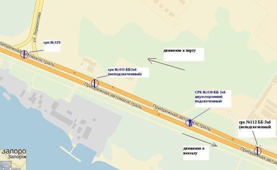 Схема рекламної площини за адресою Набережна магістраль - Вознесенівський ринок (автомойка «Кристалл»), напрямок руху до вокзалу