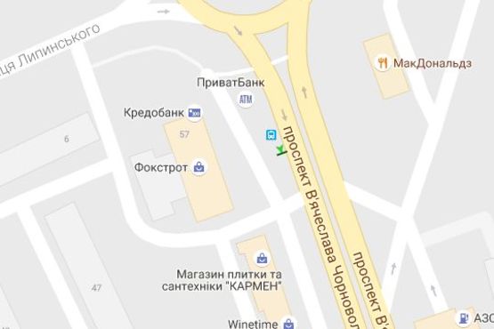 Схема рекламной плоскости по адресу Вячеслава Чорновола просп. - Вячеслава Липинського вул.