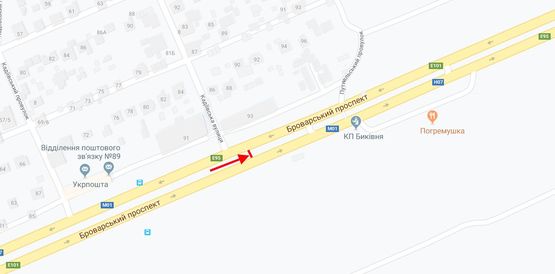 Схема рекламної площини за адресою Броварський пр., 93 на розподільчій смузі у напрямку м. Бровари