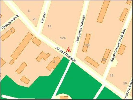 Схема рекламної площини за адресою ул.20лет Победы-ул. Петропавловская