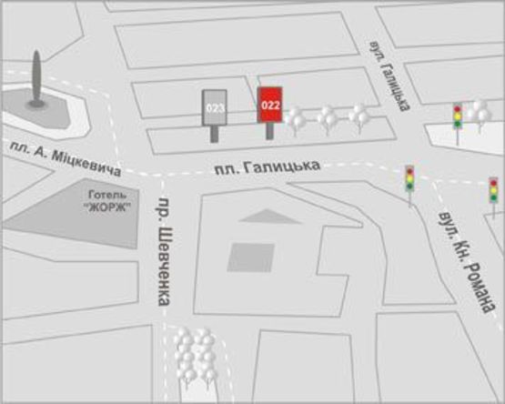 Схема рекламной плоскости по адресу Галицька пл., 4