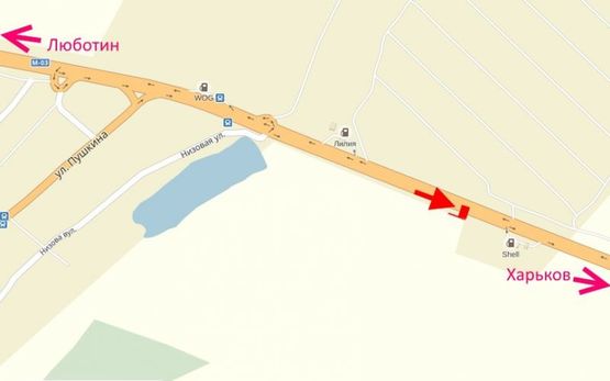 Схема рекламної площини за адресою Трасса Киев-Харьков-Довжанский возле АЗС SHELL-пос. Коротыч- в ст. Харькова