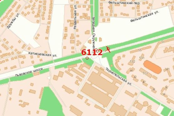 Схема рекламної площини за адресою Львівське шосе, 55/2 - Західна Окружна вул. - Тернопільська вул. (от кольца)