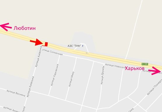 Схема рекламной плоскости по адресу Трасса Киев-Харьков-Довжанский-пос. Коротыч-ул. Киевская в ст. Харькова