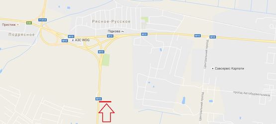 Схема рекламної площини за адресою М-10, Західний обхід м.Львова, км 0+400, Фуджікура Аутомотів, Сканія Львів, ліворуч