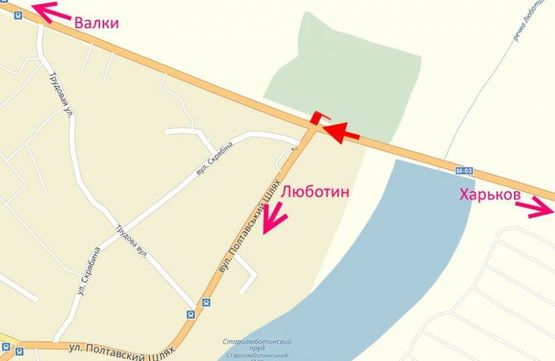 Схема рекламної площини за адресою Трасса Киев-Харьков-459 км-поворот на Люботин в ст. Валок