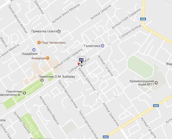 Схема рекламной плоскости по адресу ул. Соборная (ул.Ленина), 28/40, на стене здания, район ТЦ «Мега» и «Галактика» (верхняя призма)