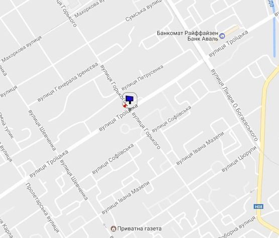 Схема рекламної площини за адресою ул. Троицкая (Красина), 69, перекр. с ул. Горького, напротив фитнес-клуба «Спартак», направление из центра