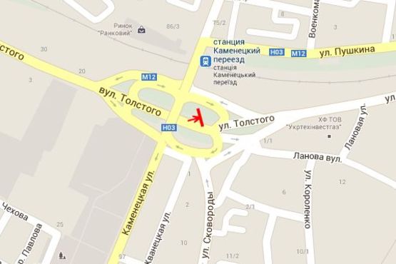 Схема рекламної площини за адресою Кам`янецька вул. - Толстого вул. (від мосту)