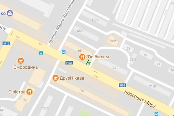 Схема рекламної площини за адресою Миру просп., 65