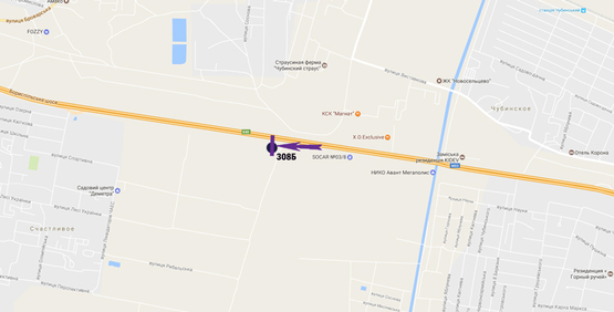 Схема рекламної площини за адресою Бориспольское шоссе, 27,2 км, опора №182 въезд в Киев