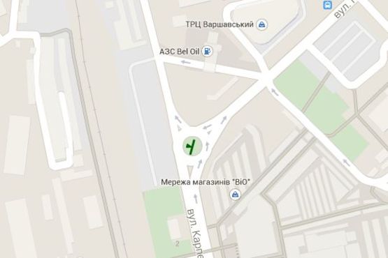 Схема рекламной плоскости по адресу Карпенка-Карого вул. - Конякіна вул. (от мясокомбината)