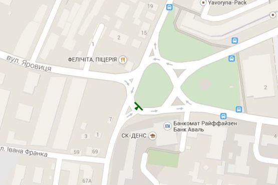 Схема рекламной плоскости по адресу Грушевського пл. - Стрілецька вул. - Яровиця вул. - Президента Грушевського просп.