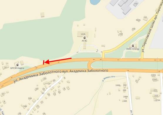 Схема рекламной плоскости по адресу Заболотного вул. 100м до АЗС "БРСМ"