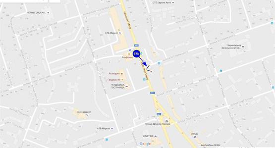 Схема рекламної площини за адресою просп. Мира х ул.Котляревского (сторона B)