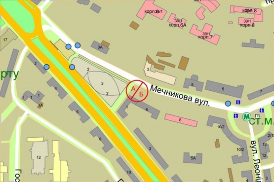 Схема рекламной плоскости по адресу Мечникова, 6  (офисный  центр "Парус")