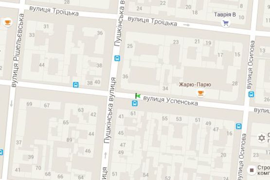 Схема рекламної площини за адресою Успенська вул., 36 - Пушкінська вул.