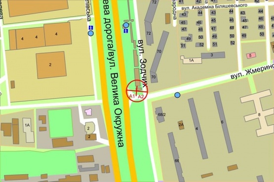 Схема рекламної площини за адресою Окружная дорога / Жмеринская ул. (перед "Обойным" рынком)