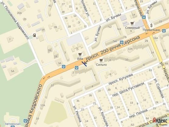 Схема рекламной плоскости по адресу Пр.200 лет Херсона (р-н супермаркета "Billa")